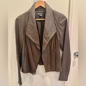 Vince Women’s Leather scuba jacket in dark brown.